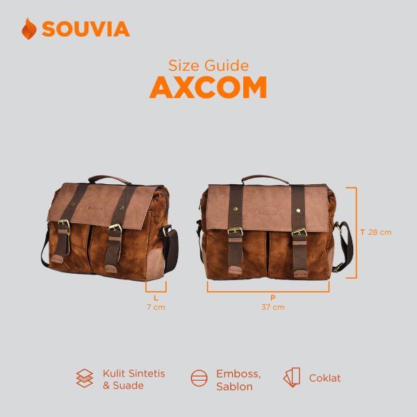 Detail ukuran Axcom tas selempang kulit.