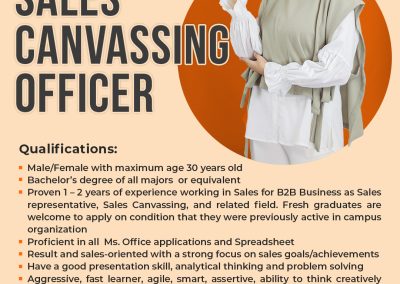 Open Recruitment for SALES CANVASSING OFFICER