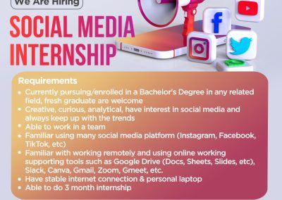 Open Recruitment for SOCIAL MEDIA INTERNSHIP