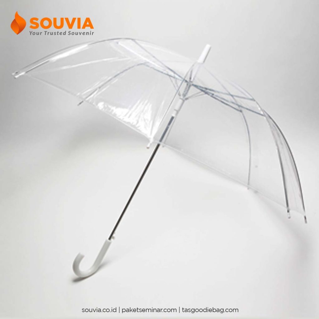 payung transparan gagang J dapat dijadikan payung trendi dan dapat untuk ditaruh di mobil