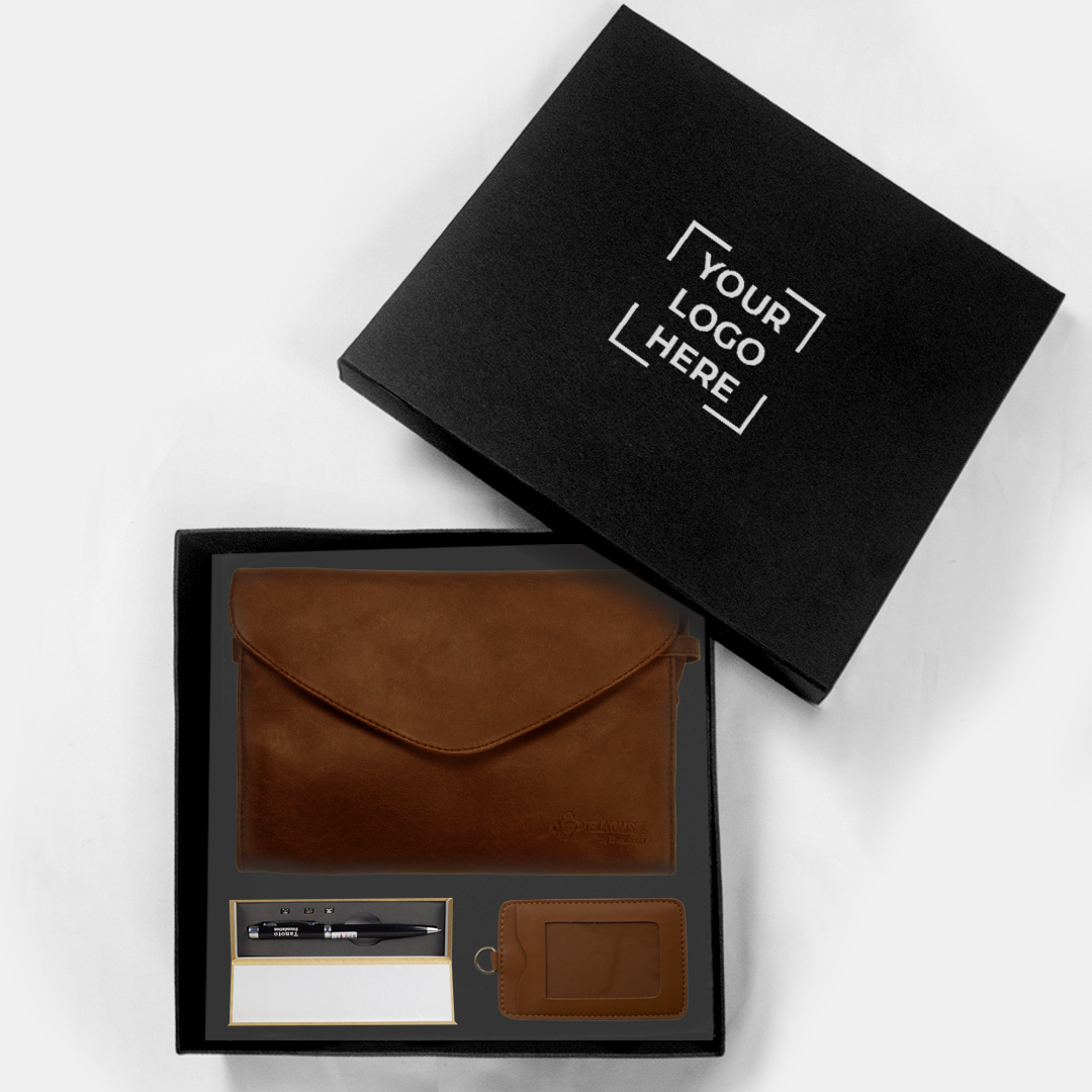 Gift set dalam kemasan box yang terdiri dari pouch, pulpen, dan name tag