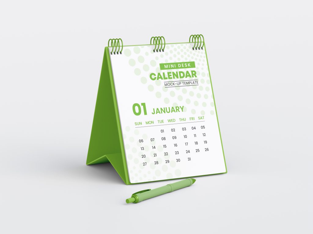 ilustrasi kalender meja dengan finishing spiral