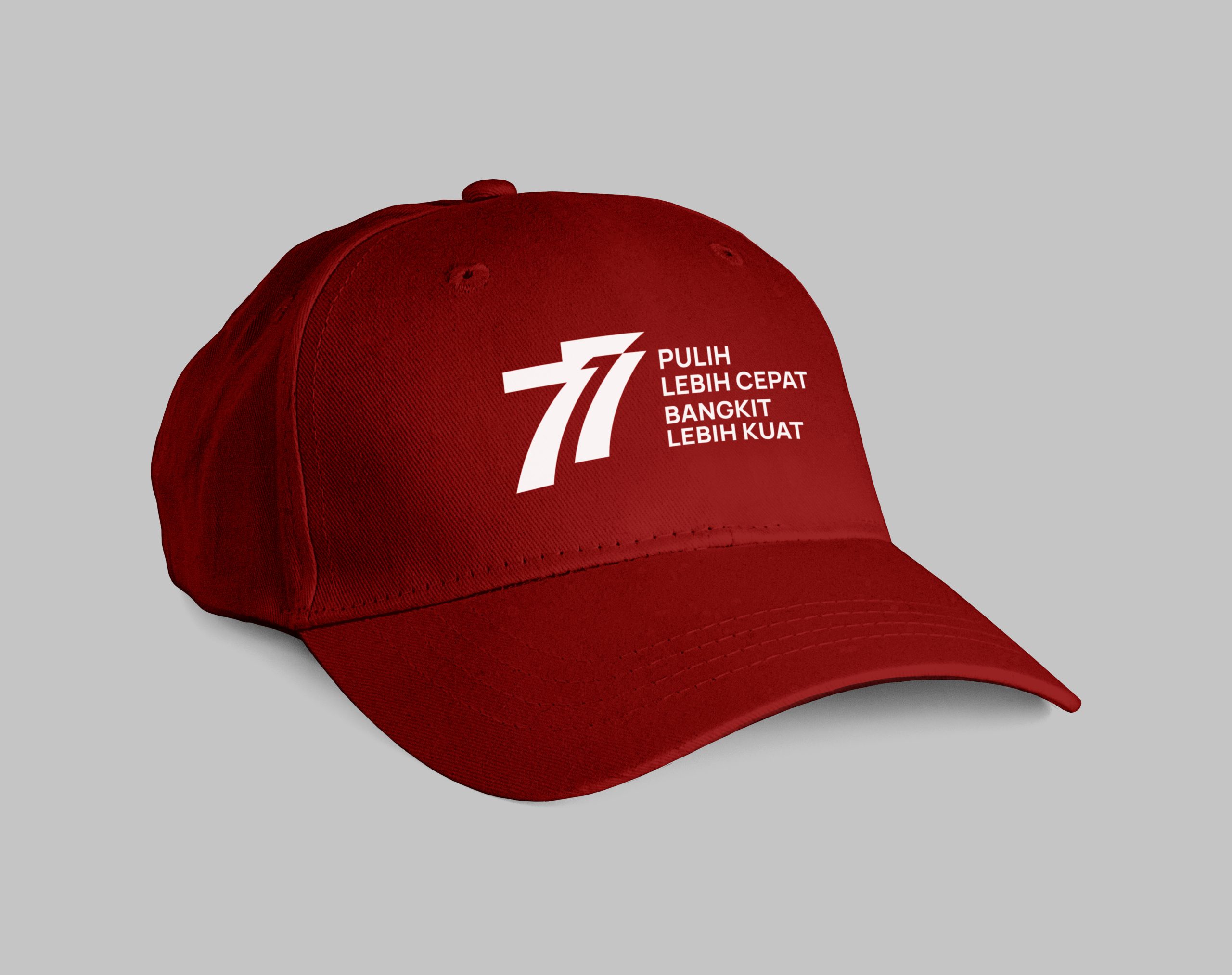 Topi dengan logo HUT RI 77