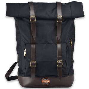 tas ransel model rolltop souvenir tas kantor dengan bahan kulit sintetis dengan custom logo brand