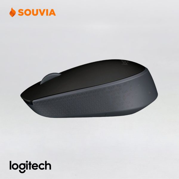 Logitech M170 wireless mouse warna hitam abu-abu tampak samping