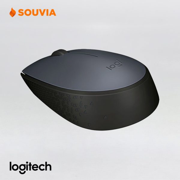 Logitech M170 wireless mouse warna hitam abu-abu tampak belakang