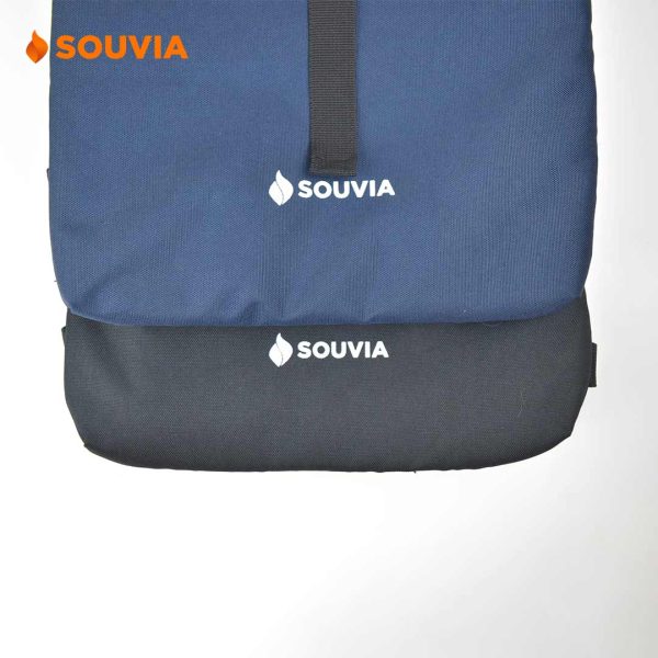 detail logo perusahaan dapat dibubuhkan pada souvenir kantor tas laptop backpack souvia terbaru