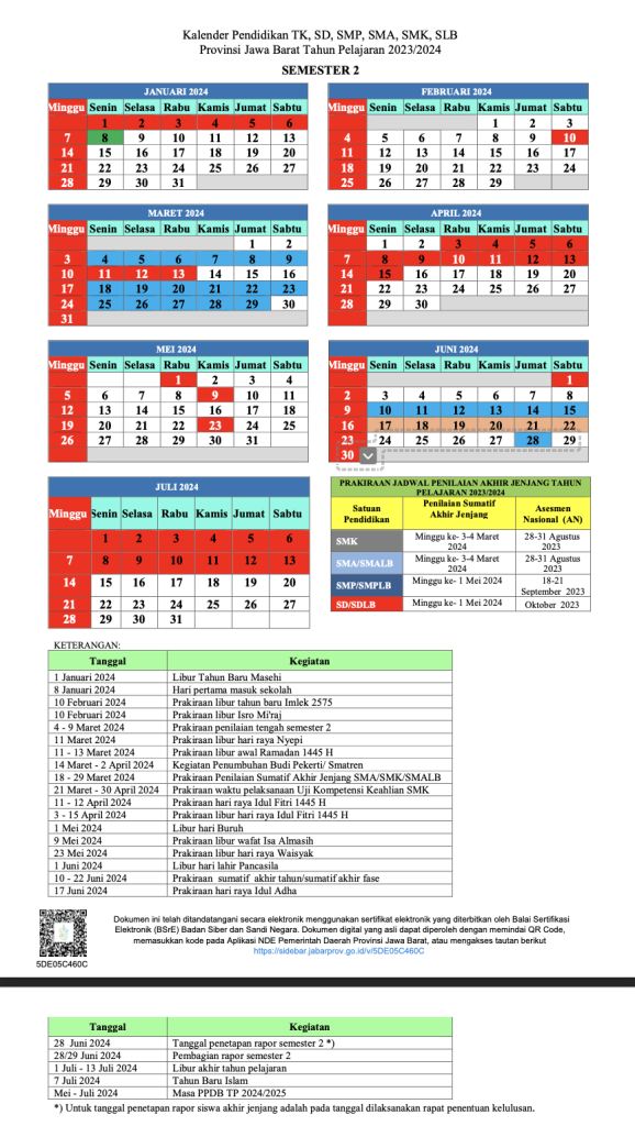 contoh kalender pendidikan semester 2 provinsi jawa barat