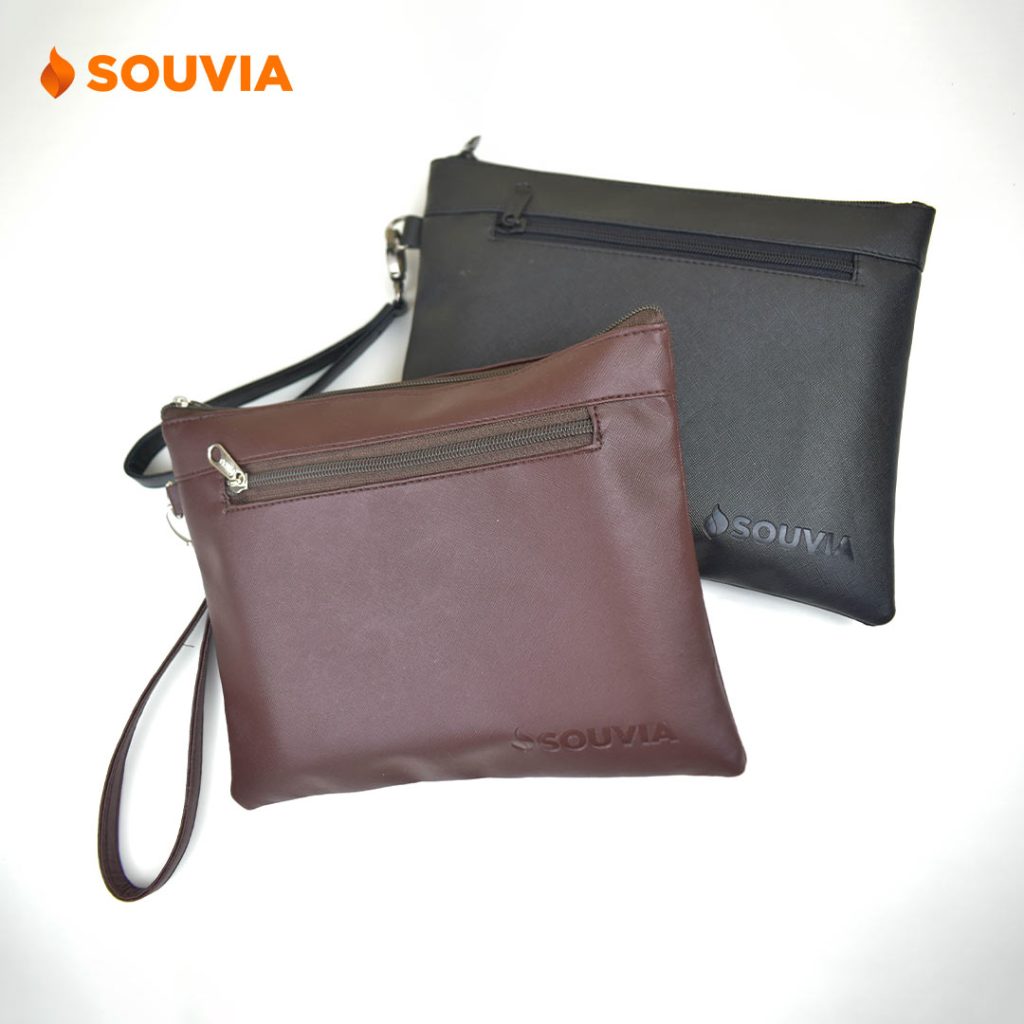 tas pouch kulit sintetis dengan pilihan warna coklat dan hitam