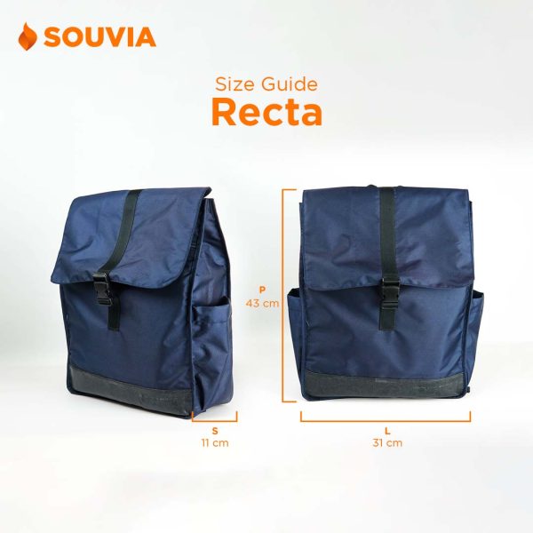 Detail ukuran dari Recta tas ransel bahan cordura. Lengkap dengan ukuran panjang, lebar, dan ketebalan.