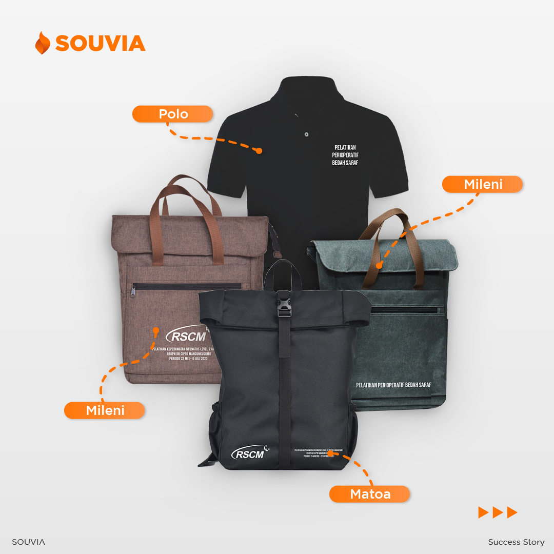produk souvenir promosi RSCM terdiri dari tas dan kaos polo